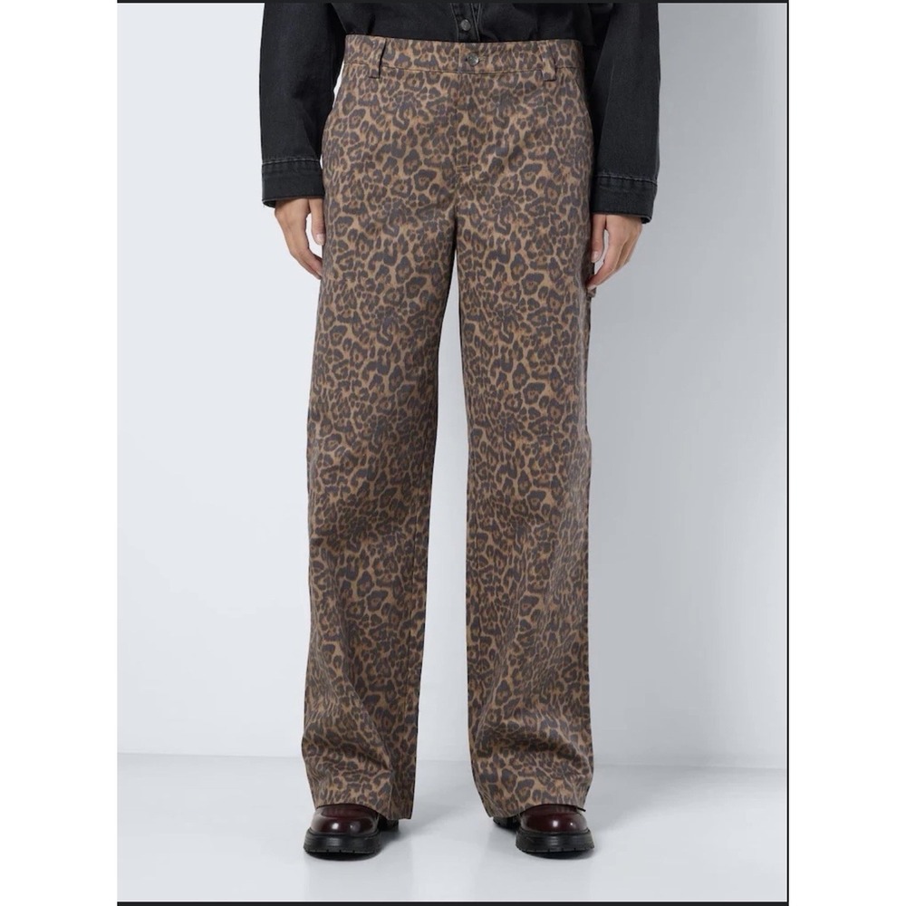 NOISY MAY‎ Women's Brown Leopard Print Straight Leg Jeans Pants Medium - Picture 2 of 12
